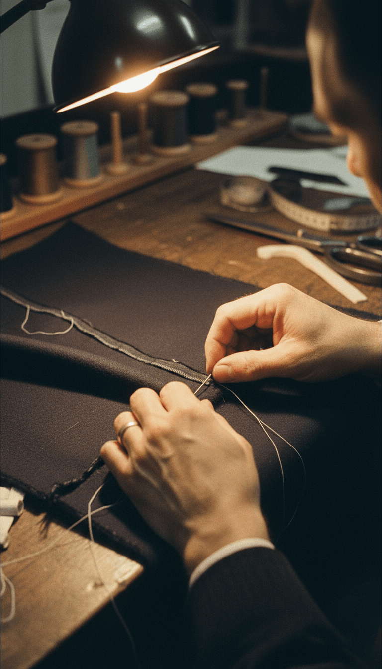 Before: Garment with unraveled seams and loose hemline